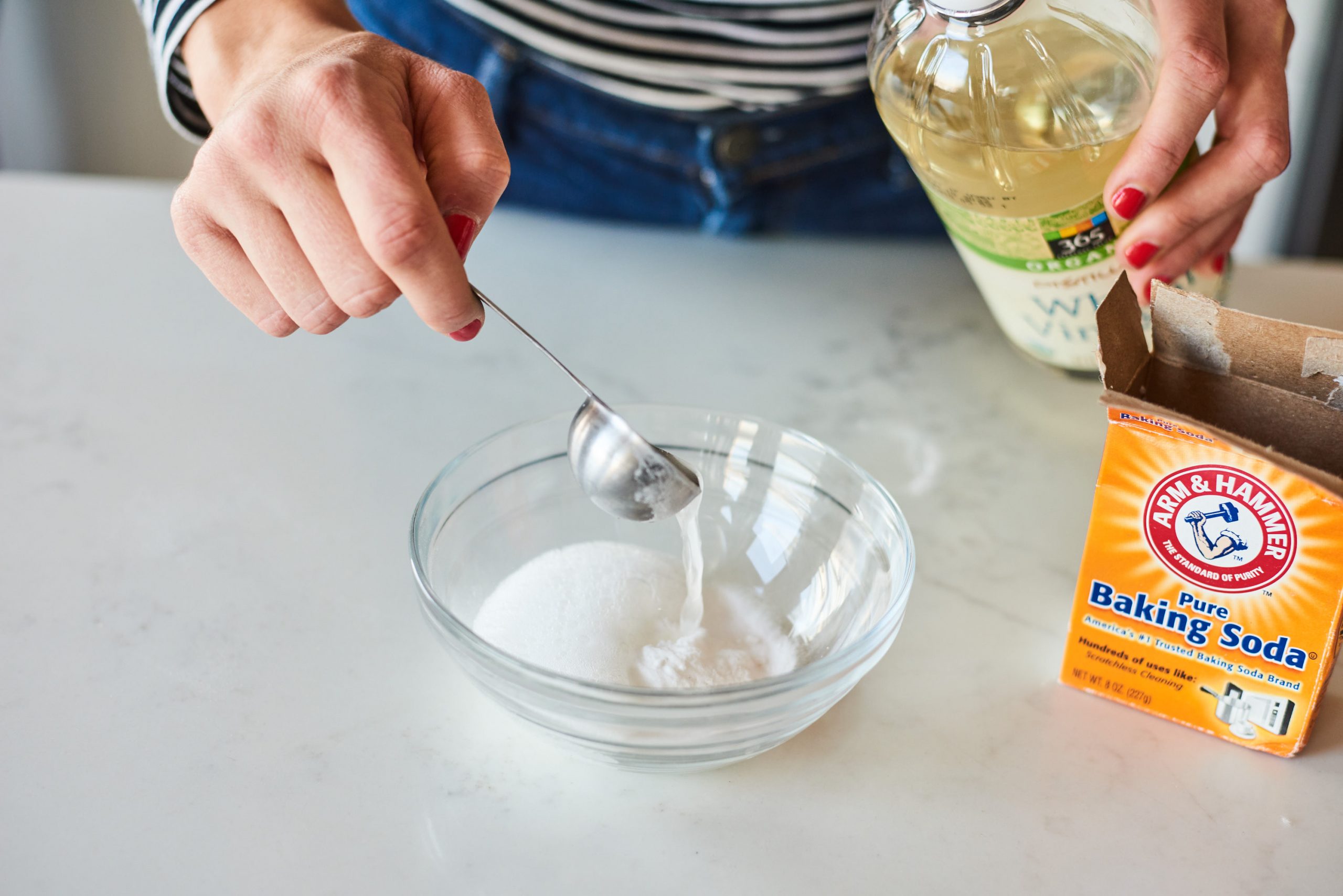 Baking soda and vinegar used to unclog a sink