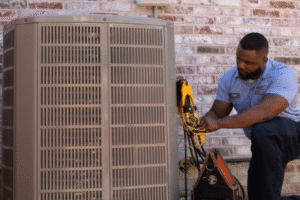 Technician working on an HVAC unit