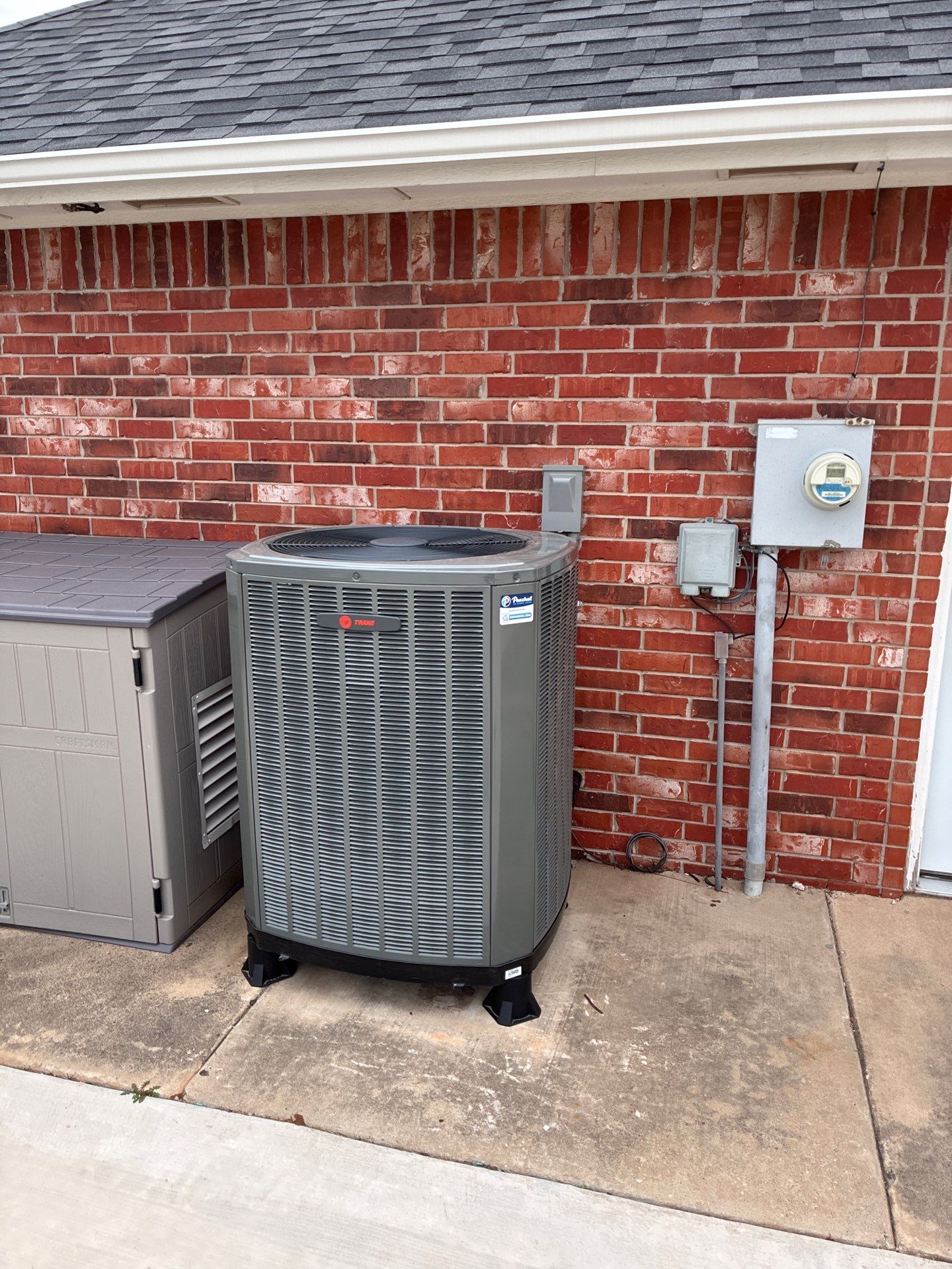 New Trane outdoor AC condenser installed by Paschal in Minco, OK